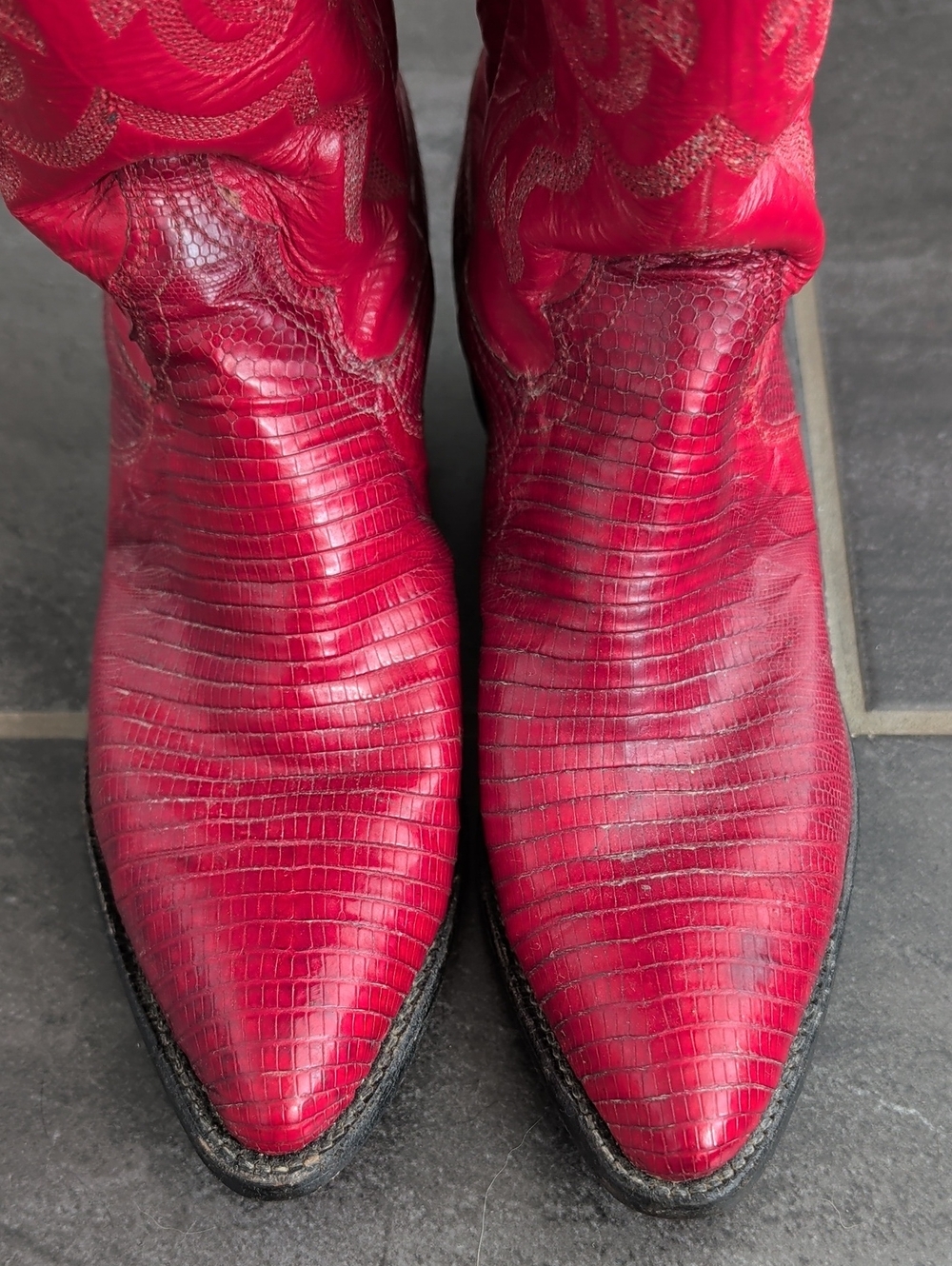 Justin's Red Lizard Skin Cowgirl Boots Size 4½B - Picture 3 of 8